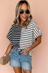Striped Block Pattern V Neck Short Sleeve Cotton T Shirt