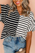 Striped Block Pattern V Neck Short Sleeve Cotton T Shirt