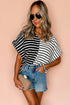 Striped Block Pattern V Neck Short Sleeve Cotton T Shirt