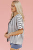 Striped Block Pattern V Neck Short Sleeve Cotton T Shirt