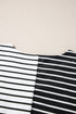 Striped Block Pattern V Neck Short Sleeve Cotton T Shirt