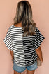 Striped Block Pattern V Neck Short Sleeve Cotton T Shirt