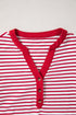 Striped Bodice Solid Balloon Sleeve Henley Top