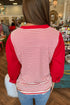 Striped Bodice Solid Balloon Sleeve Henley Top