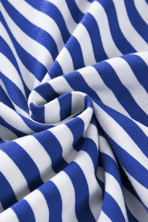 Striped Body Contrast Sleeve Crossed Stitch Drop Shoulder Casual Crew Neck Sweatshirt