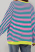 Striped Body Contrast Sleeve Crossed Stitch Drop Shoulder Casual Crew Neck Sweatshirt