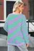 Striped Body Contrast Sleeve Crossed Stitch Drop Shoulder Casual Crew Neck Sweatshirt