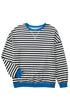 Striped Body Contrast Sleeve Crossed Stitch Drop Shoulder Casual Crew Neck Sweatshirt