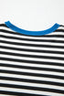Striped Body Contrast Sleeve Crossed Stitch Drop Shoulder Casual Crew Neck Sweatshirt