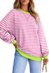Striped Body Contrast Sleeve Crossed Stitch Drop Shoulder Casual Crew Neck Sweatshirt
