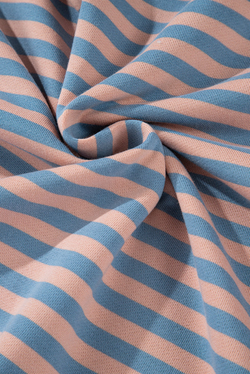 Striped Body Contrast Sleeve Crossed Stitch Drop Shoulder Casual Crew Neck Sweatshirt