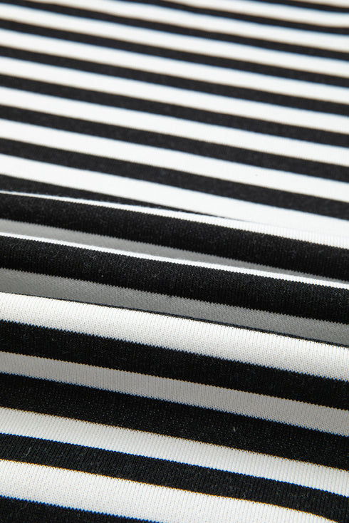 Striped Body Contrast Sleeve Crossed Stitch Drop Shoulder Casual Crew Neck Sweatshirt