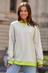Striped Body Contrast Sleeve Crossed Stitch Drop Shoulder Casual Crew Neck Sweatshirt