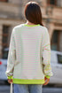 Striped Body Contrast Sleeve Crossed Stitch Drop Shoulder Casual Crew Neck Sweatshirt