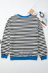 Striped Body Contrast Sleeve Crossed Stitch Drop Shoulder Casual Crew Neck Sweatshirt