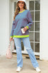 Striped Body Contrast Sleeve Crossed Stitch Drop Shoulder Casual Crew Neck Sweatshirt