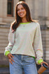 Striped Body Contrast Sleeve Crossed Stitch Drop Shoulder Casual Crew Neck Sweatshirt