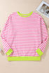 Striped Body Contrast Sleeve Crossed Stitch Drop Shoulder Casual Crew Neck Sweatshirt