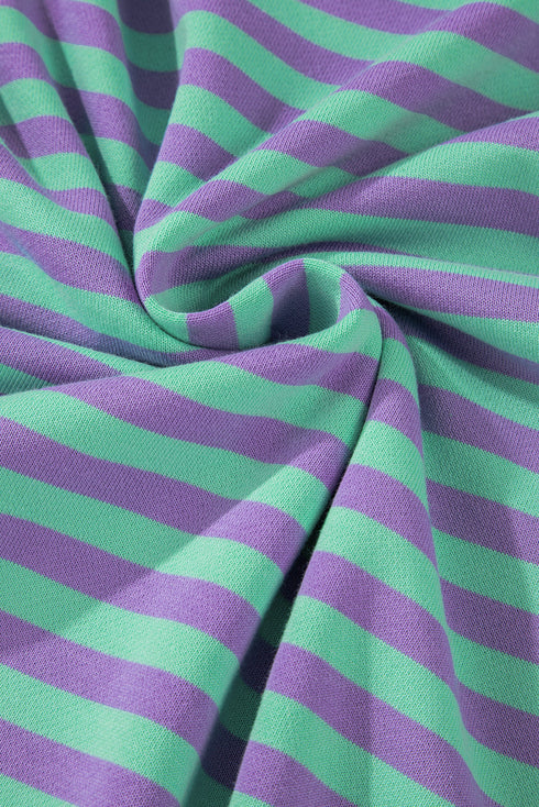 Striped Body Contrast Sleeve Crossed Stitch Drop Shoulder Casual Crew Neck Sweatshirt