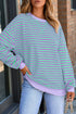 Striped Body Contrast Sleeve Crossed Stitch Drop Shoulder Casual Crew Neck Sweatshirt