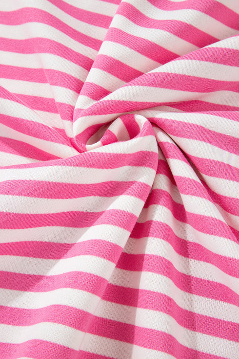 Striped Body Contrast Sleeve Crossed Stitch Drop Shoulder Casual Crew Neck Sweatshirt