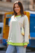 Striped Body Contrast Sleeve Crossed Stitch Drop Shoulder Casual Crew Neck Sweatshirt