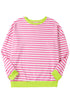Striped Body Contrast Sleeve Crossed Stitch Drop Shoulder Casual Crew Neck Sweatshirt