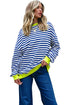 Striped Body Contrast Sleeve Crossed Stitch Drop Shoulder Casual Crew Neck Sweatshirt