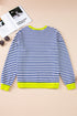 Striped Body Contrast Sleeve Crossed Stitch Drop Shoulder Casual Crew Neck Sweatshirt