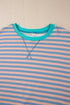 Striped Body Contrast Sleeve Crossed Stitch Drop Shoulder Casual Crew Neck Sweatshirt