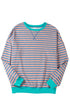 Striped Body Contrast Sleeve Crossed Stitch Drop Shoulder Casual Crew Neck Sweatshirt