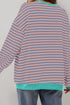 Striped Body Contrast Sleeve Crossed Stitch Drop Shoulder Casual Crew Neck Sweatshirt