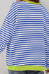 Striped Body Contrast Sleeve Crossed Stitch Drop Shoulder Casual Crew Neck Sweatshirt