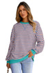Striped Body Contrast Sleeve Crossed Stitch Drop Shoulder Casual Crew Neck Sweatshirt
