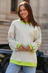 Striped Body Contrast Sleeve Crossed Stitch Drop Shoulder Casual Crew Neck Sweatshirt