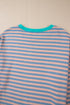 Striped Body Contrast Sleeve Crossed Stitch Drop Shoulder Casual Crew Neck Sweatshirt
