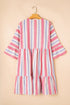 Striped Bohemian Embroidered Flared Sleeve Plus Size Mini Dress