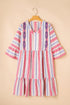 Striped Bohemian Embroidered Flared Sleeve Plus Size Mini Dress