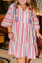 Striped Bohemian Embroidered Flared Sleeve Plus Size Mini Dress