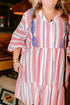 Striped Bohemian Embroidered Flared Sleeve Plus Size Mini Dress