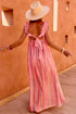 Striped Bohemian Ruffled Strap Ribbon Knot Flowy Maxi Dress