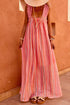 Striped Bohemian Ruffled Strap Ribbon Knot Flowy Maxi Dress