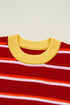 Striped Border Trim Knit Short Sleeve Sweaters