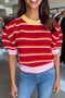 Striped Border Trim Knit Short Sleeve Sweaters