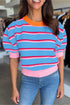 Striped Border Trim Knit Short Sleeve Sweaters