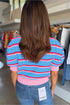 Striped Border Trim Knit Short Sleeve Sweaters