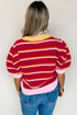 Striped Border Trim Knit Short Sleeve Sweaters