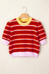 Striped Border Trim Knit Short Sleeve Sweaters