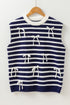 Striped Bow Applique Sleeveless Knit Sweater
