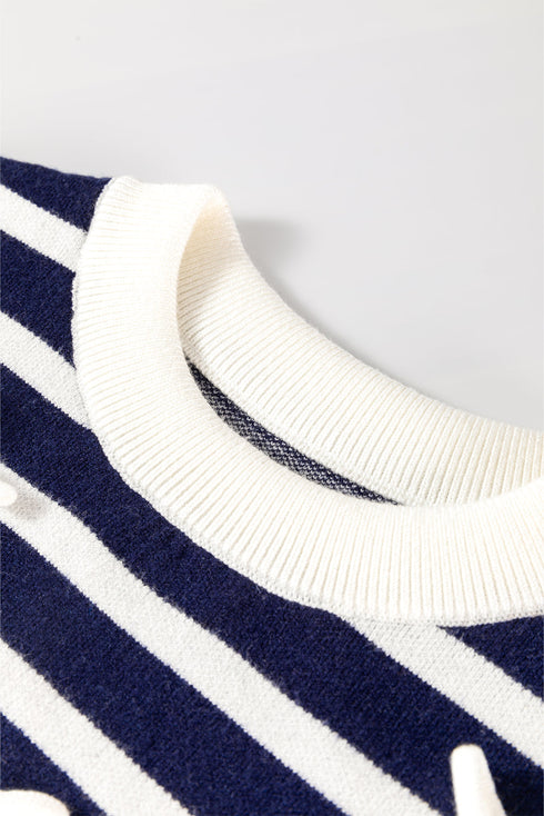Striped Bow Applique Sleeveless Knit Sweater